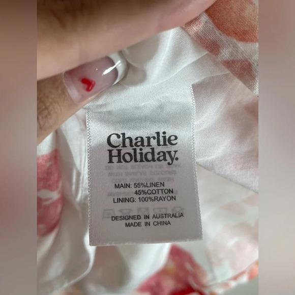 Charlie Holiday NWOT Bradley Floral Rose Linen Blend Puff Sleeve Mini Dress Sz 6 - Picture 9 of 13